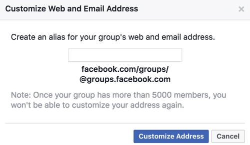 Get a custom URL and email address for your Facebook group.