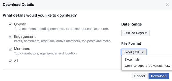 Download insights for your Facebook group.