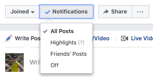 Select All Posts from the Notifications drop-down list to turn on group notifications.