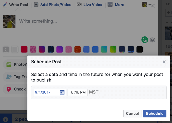 Schedule a post in your Facebook group.