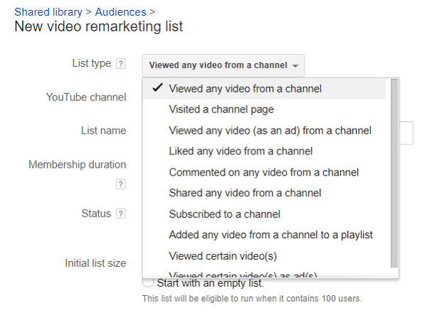 You can split your lists of YouTube viewers for remarketing.