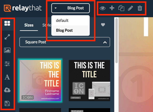 Use the left menu to view different layouts for your RelayThat project and use the top menu to select your project.
