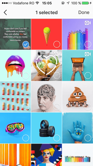 Select any saved posts you want to add to your Instagram collection and then tap Done.