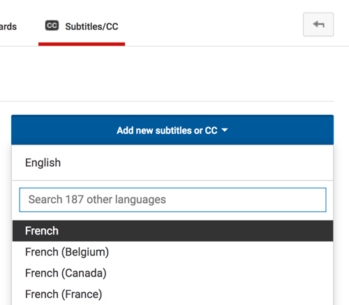 Select the language of your YouTube captions file.