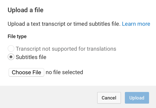 Navigate to your subtitles file and click Upload.