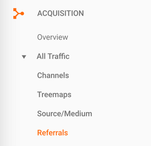 Navigate to Referrals in Google Analytics.