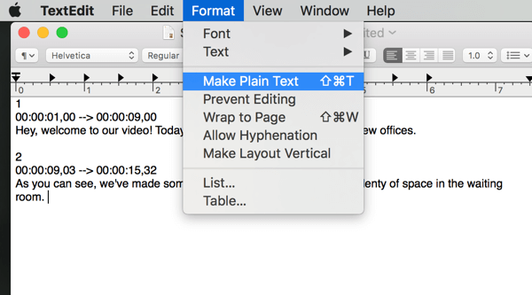 Your file must be in plain text to save it as an SRT file.