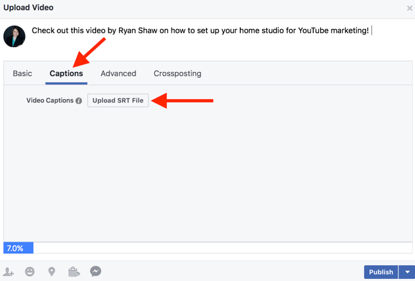Facebook business pages can add SRT files to native videos.