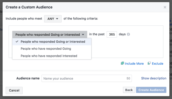 Separate those who are going or interested into different custom audiences.