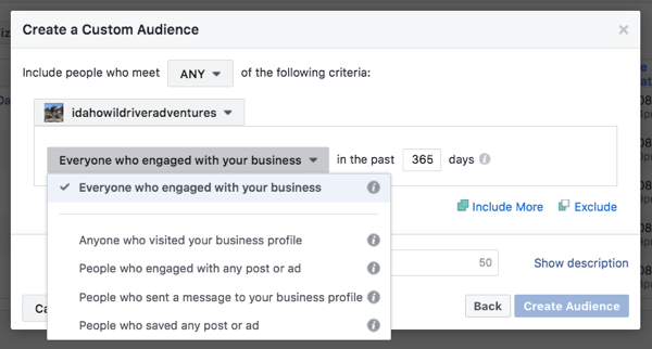 There are four ways to divide Instagram business profile custom audiences.