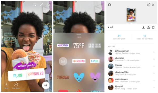 Instagram introduced a new interactive poll sticker that allows users to ask a question and see results from your friends and followers as they vote in real-time. 