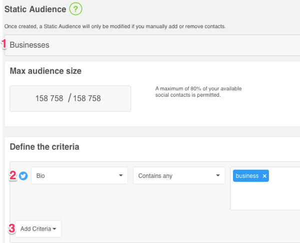 Set parameters for your custom audience.