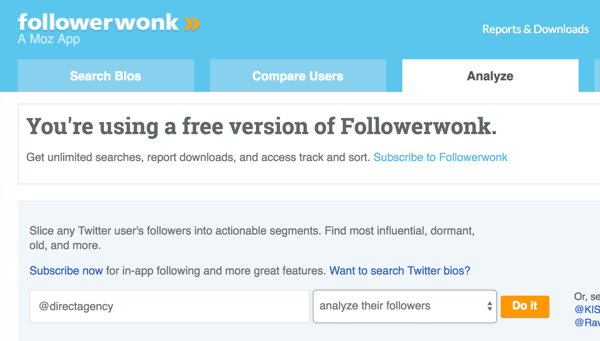 Select the Twitter account you want to analyze with Followerwonk.