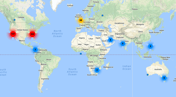 View mapped locations for this account’s Twitter followers.