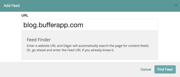 Type in the URL of the website and click Find Feed.