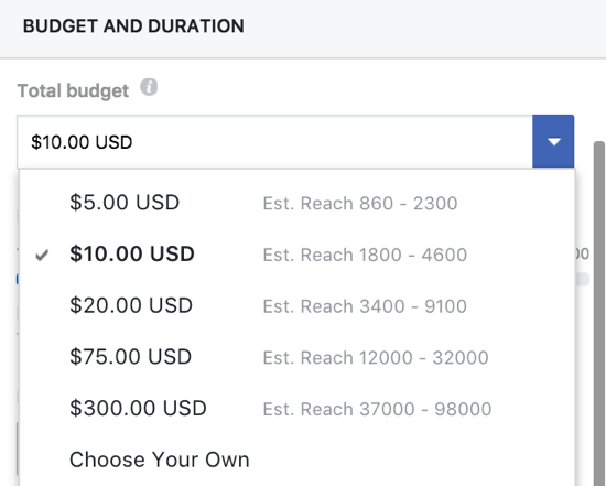 You can manually set a budget for your Facebook boosted post.