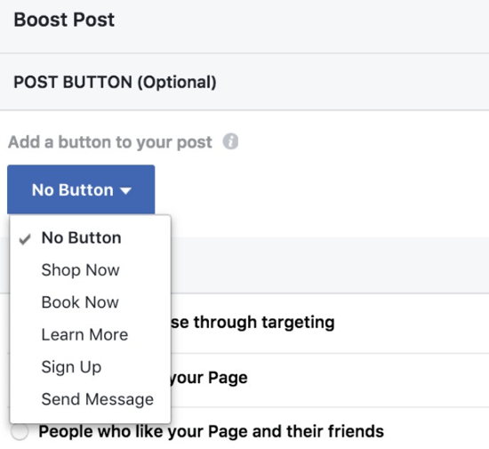 Add a call-to-action button that ties in with the results you want to achieve with your boosted post.