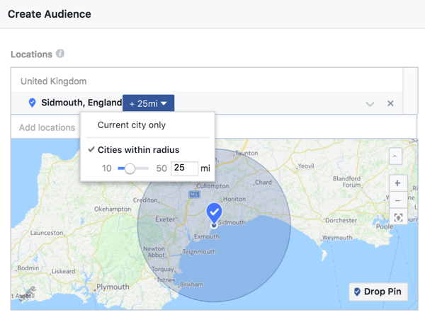 Specify the radius of the area that you want your boosted post to cover.