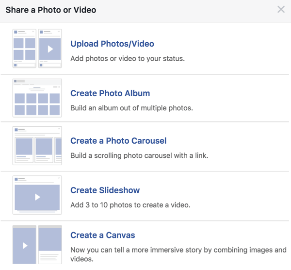 When creating a Facebook post to boost, don't always go with a single image; experiment with other media options too.