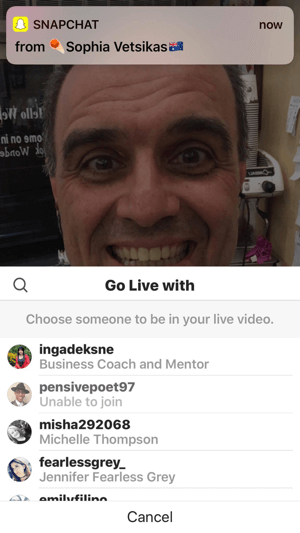Choose your guest from the list of viewers who are able to join your live video.