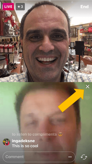 To remove a guest from your live video, tap on the X on their video screen.