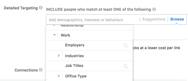 Facebook offers detailed targeting options based on your audience's work.