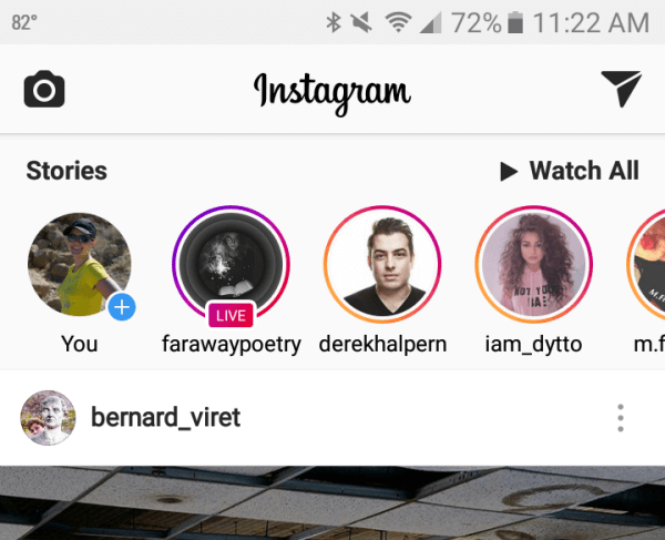Instagram Stories appear at the top of your new feed.