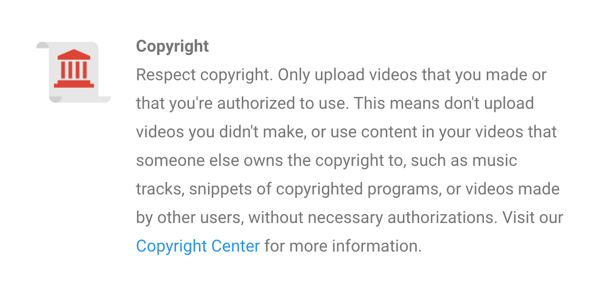 YouTube's copyright policy is clearly stated.