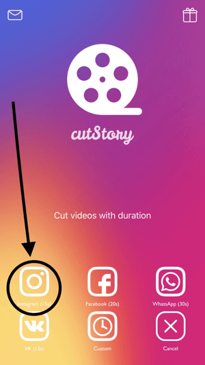 CutStory schneidet Ihr Video in Schritten von 15 Sekunden und speichert es auf Ihrer Kamerarolle.