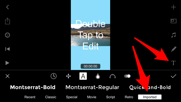 Tap the Text icon to access your custom fonts in Filmmaker Pro.