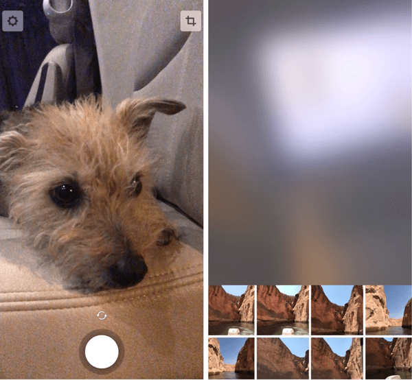 Record a video (left) or select content from your camera roll (right).