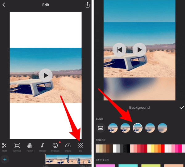 Tap the photo icon to insert a photo from your camera roll into the background.