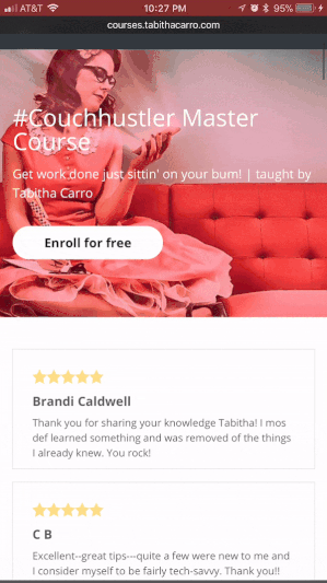 Create a GIF of your testimonial page on mobile and add it to a course/product landing page.