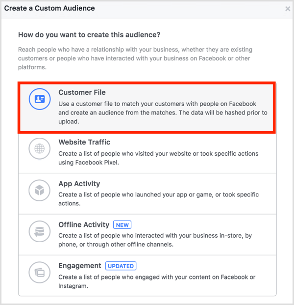 Facebook ads manager create custom audience