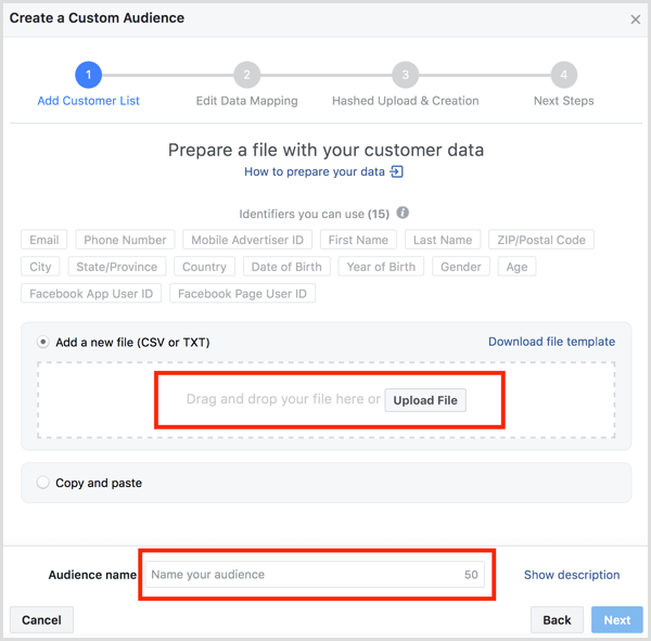 Facebook ads manager create custom audience