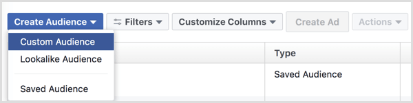 Facebook ads manager create custom audience