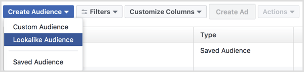Facebook ads manager create lookalike audience