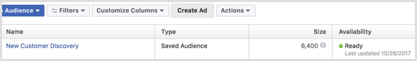 Facebook ads manager create saved audience