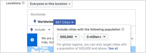 Facebook ads manager create saved audience location targeting