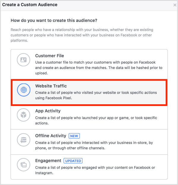 Facebook ads manager create website custom audience