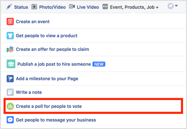 Facebook create a poll for people to vote