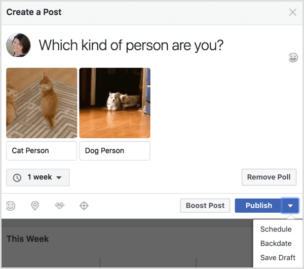 Facebook gif poll post publish