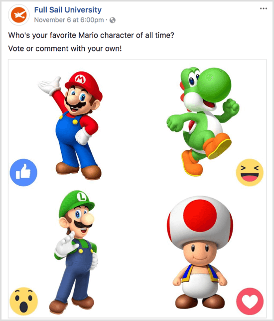 Facebook gif poll vote with reactions