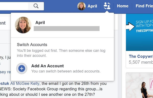 Facebook appears to be testing a button that allows users to quickly switch between accounts.