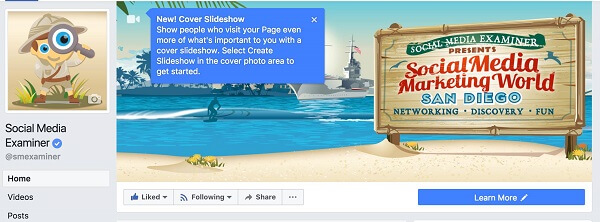 Facebook appears to be testing the ability to add cover slideshows to Pages