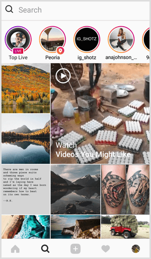 Instagram Live on Search and Explore tab