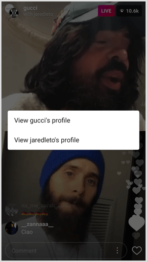 Instagram Live with Friends split screen profile links