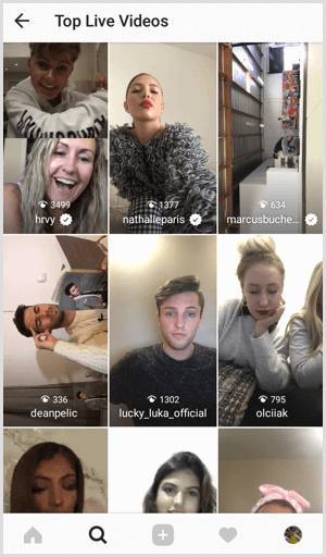 Instagram top live videos on Search and Explore tab
