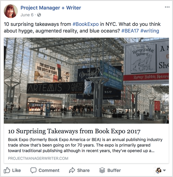 live blogging book expo Facebook exempel