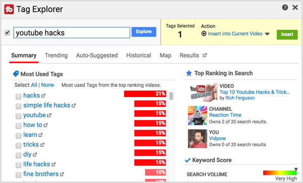 TubeBuddy Tag Explorer